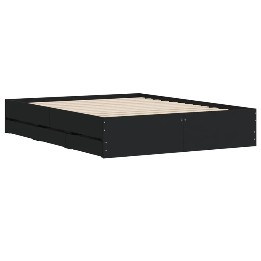 Cadre de lit avec tiroirs sans matelas noir 140x200 cm - 4
