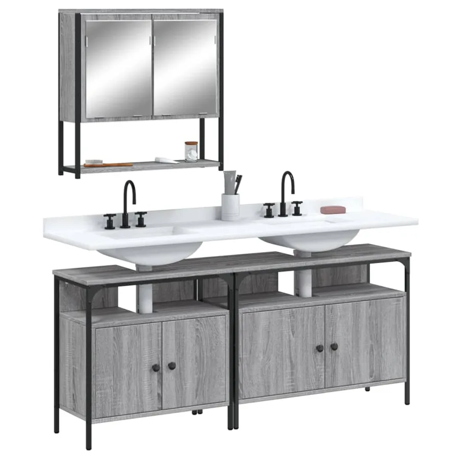 Ensemble de meubles de salle de bain 3 pcs Sonoma gris