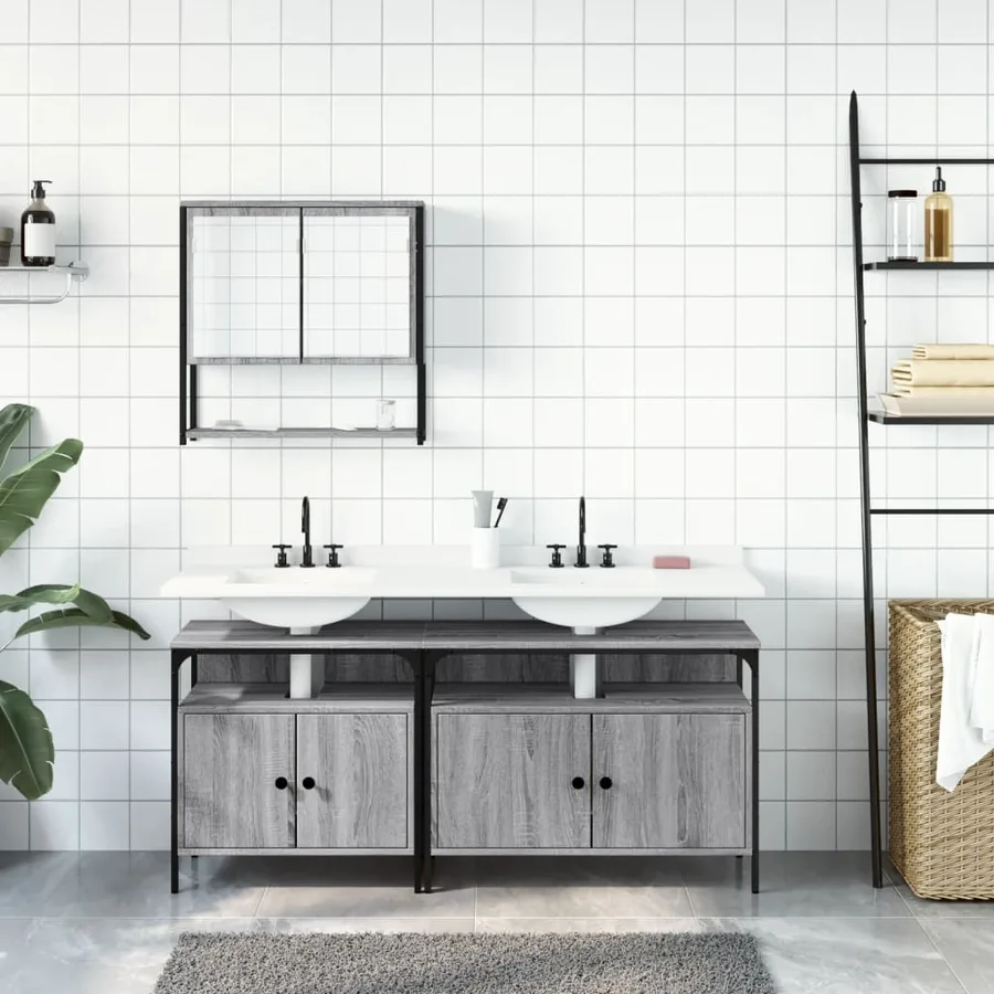 Ensemble de meubles de salle de bain 3 pcs Sonoma gris - 3