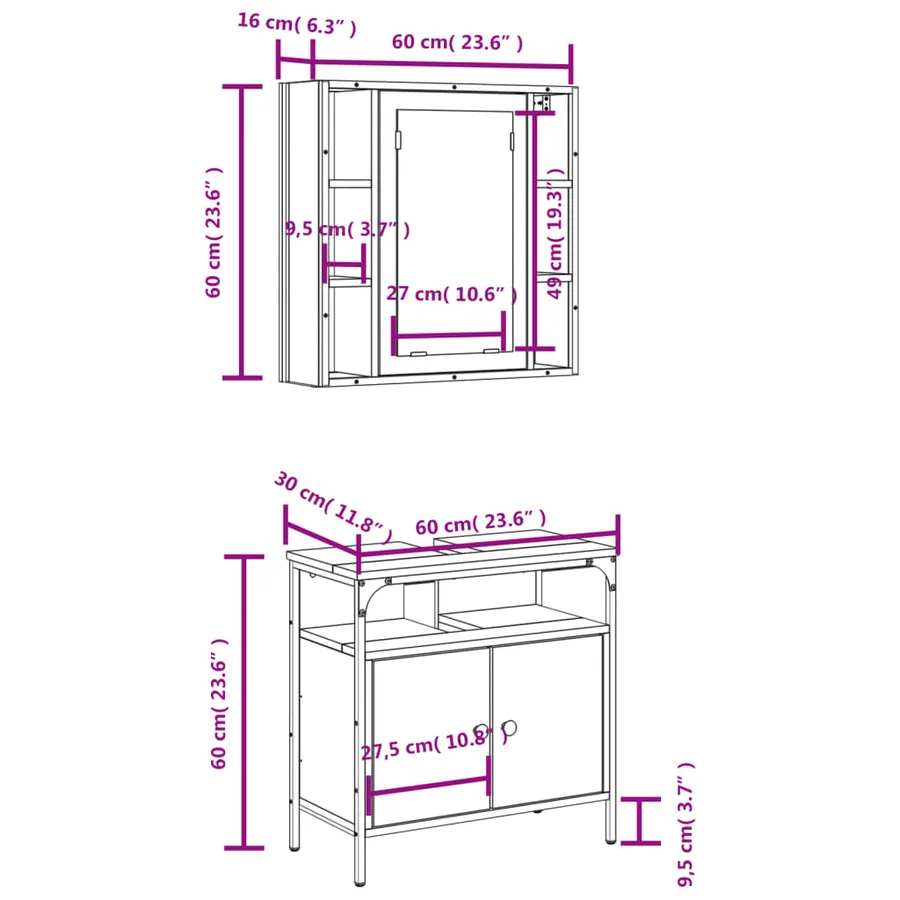 Ensemble de meubles de salle de bain 2 pcs Sonoma gris - 13