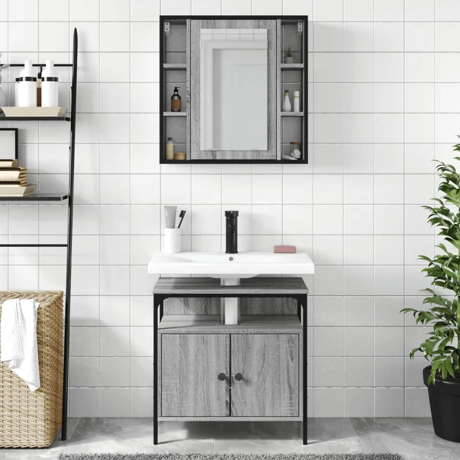 Ensemble de meubles de salle de bain 2 pcs Sonoma gris - 3