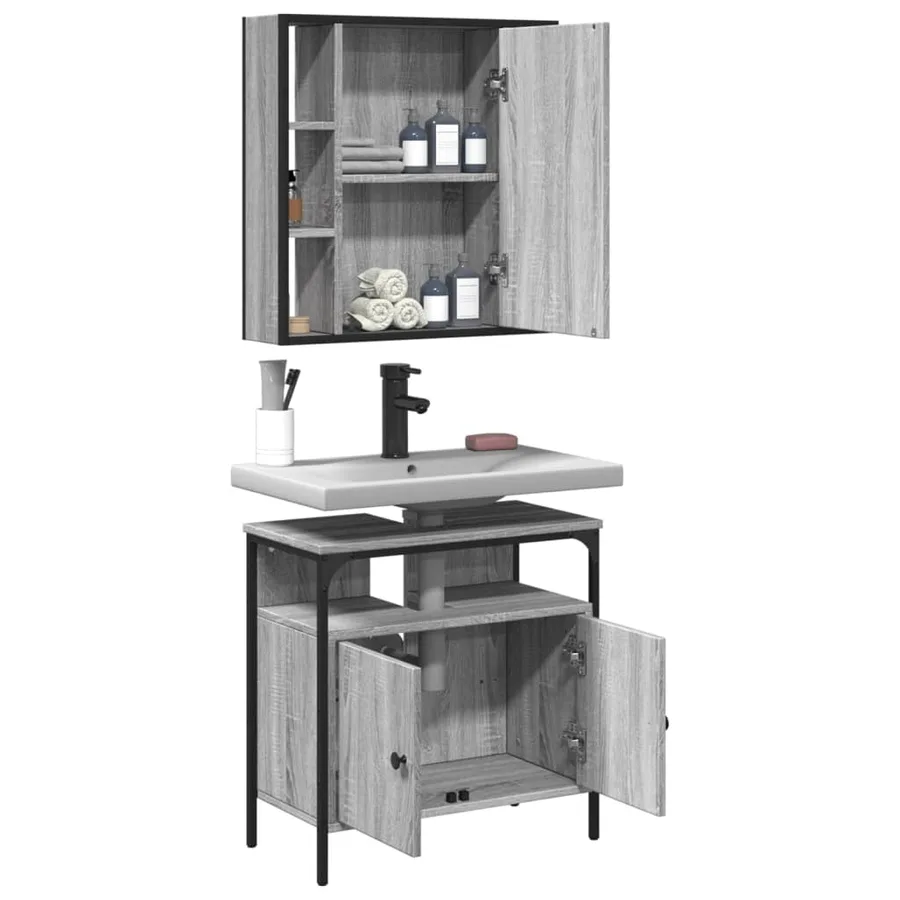 Ensemble de meubles de salle de bain 2 pcs Sonoma gris - 4