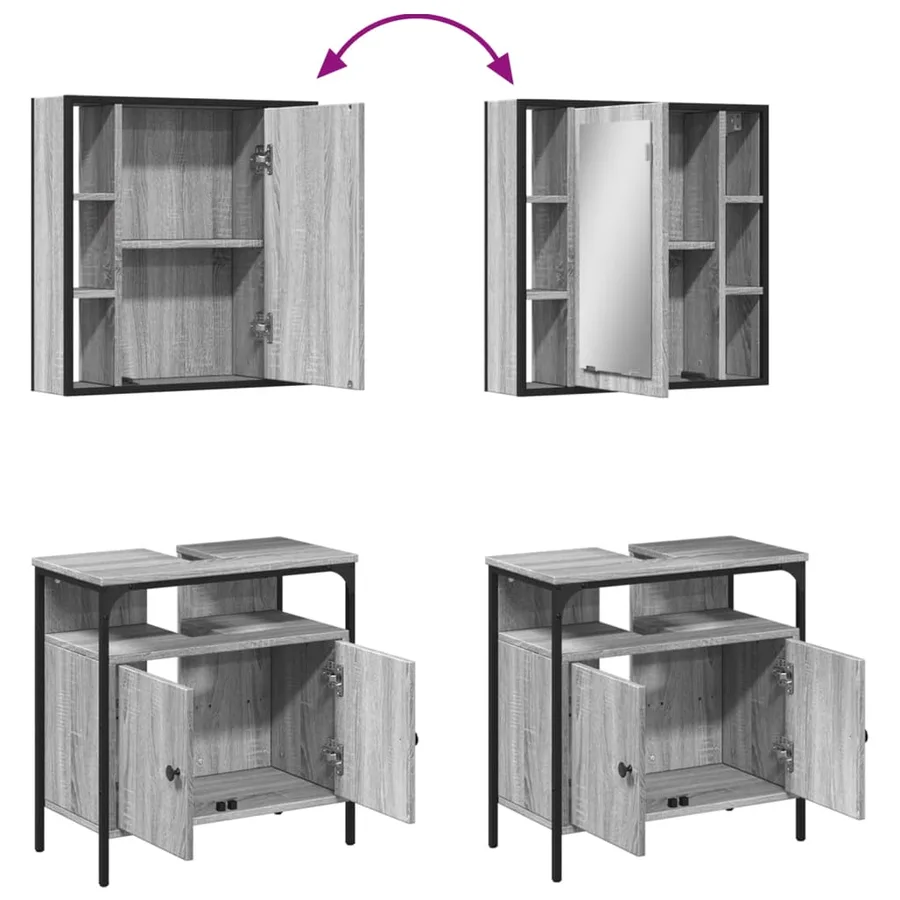 Ensemble de meubles de salle de bain 2 pcs Sonoma gris - 9