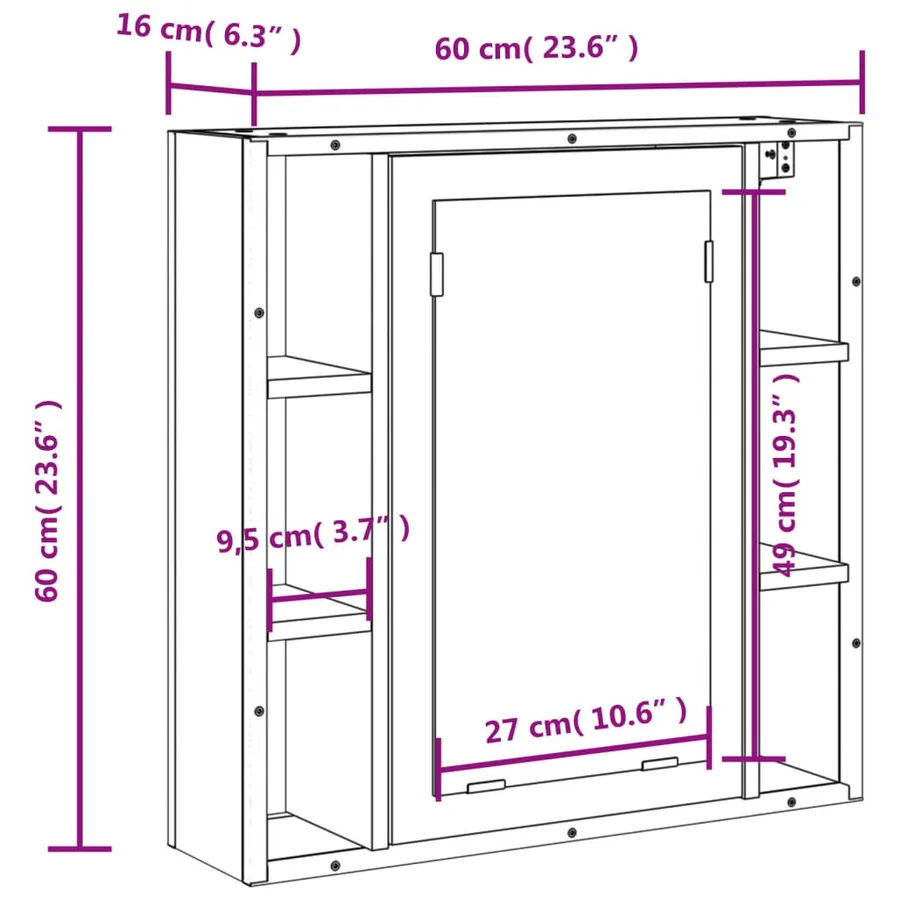 Armoire à miroir de salle de bain sonoma gris bois d’ingénierie - 13