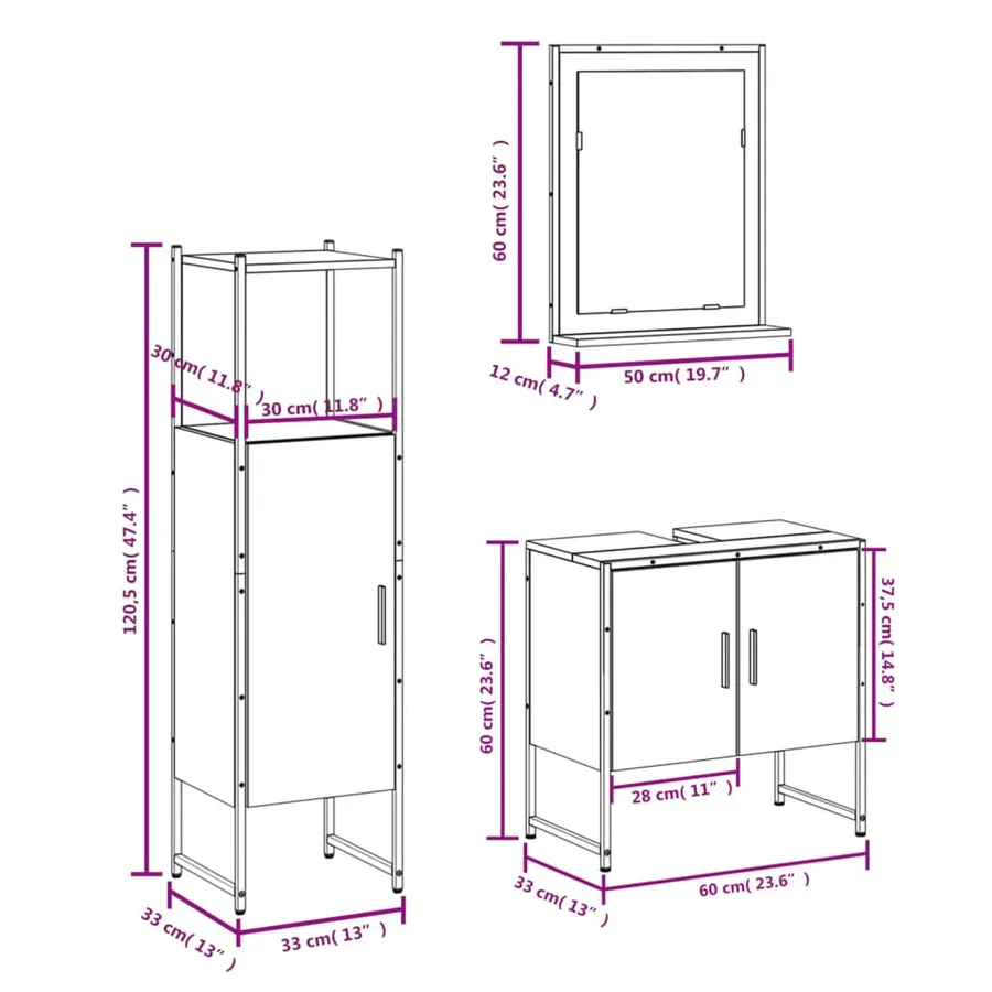 Ensemble d'armoires de salle de bain 3 pcs sonoma gris - 12