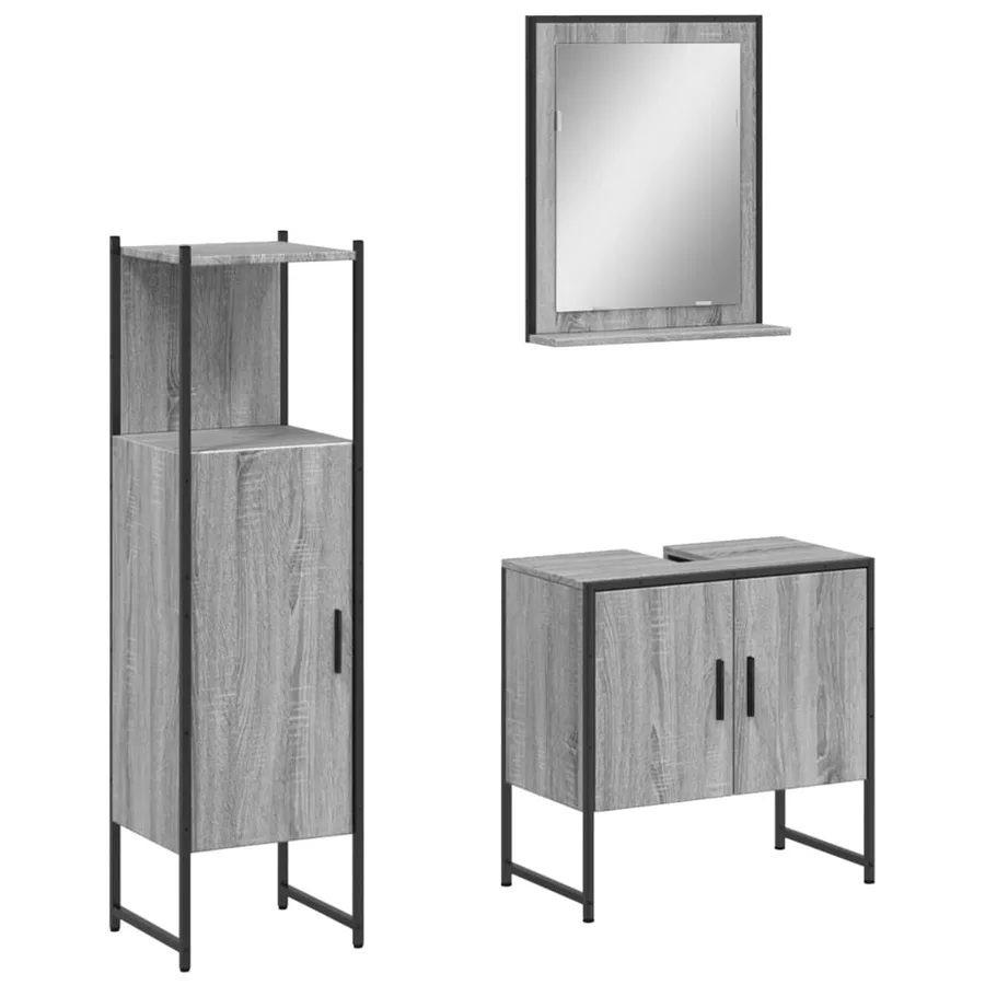 Ensemble d'armoires de salle de bain 3 pcs sonoma gris - 2