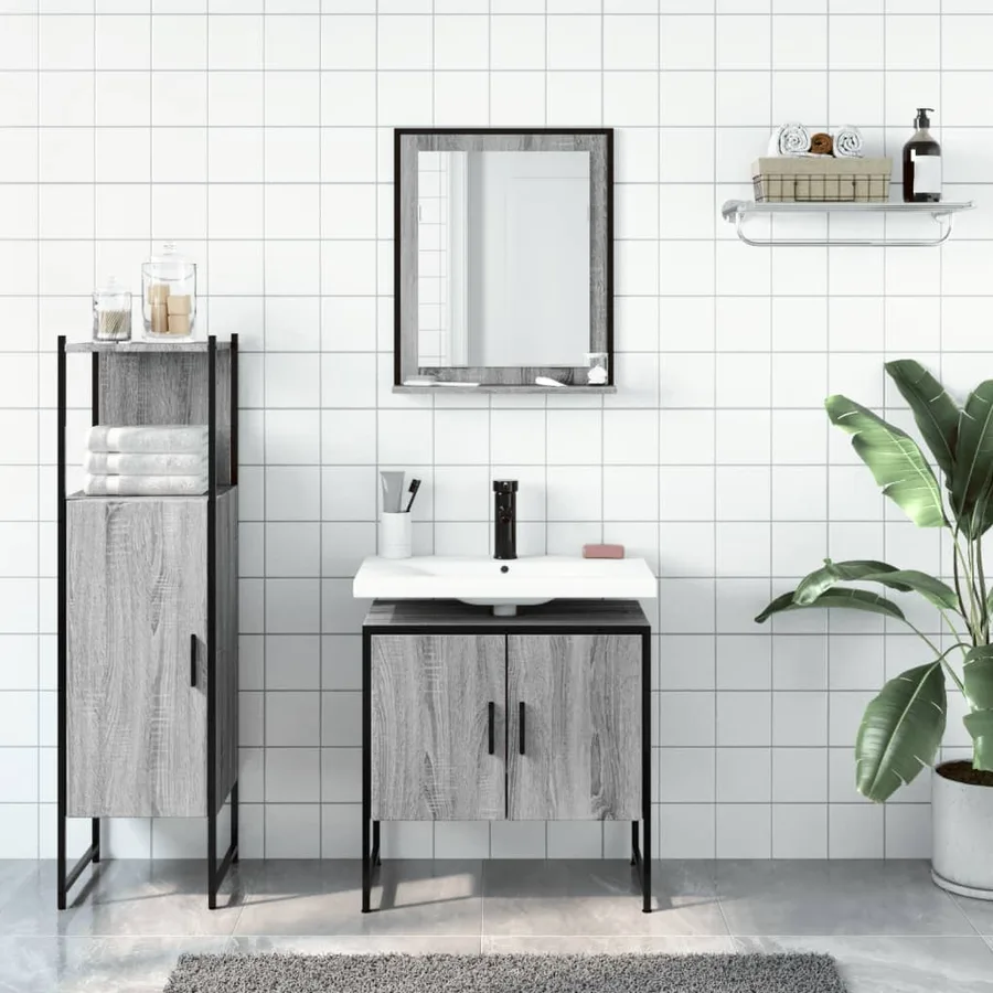 Ensemble d'armoires de salle de bain 3 pcs sonoma gris - 3