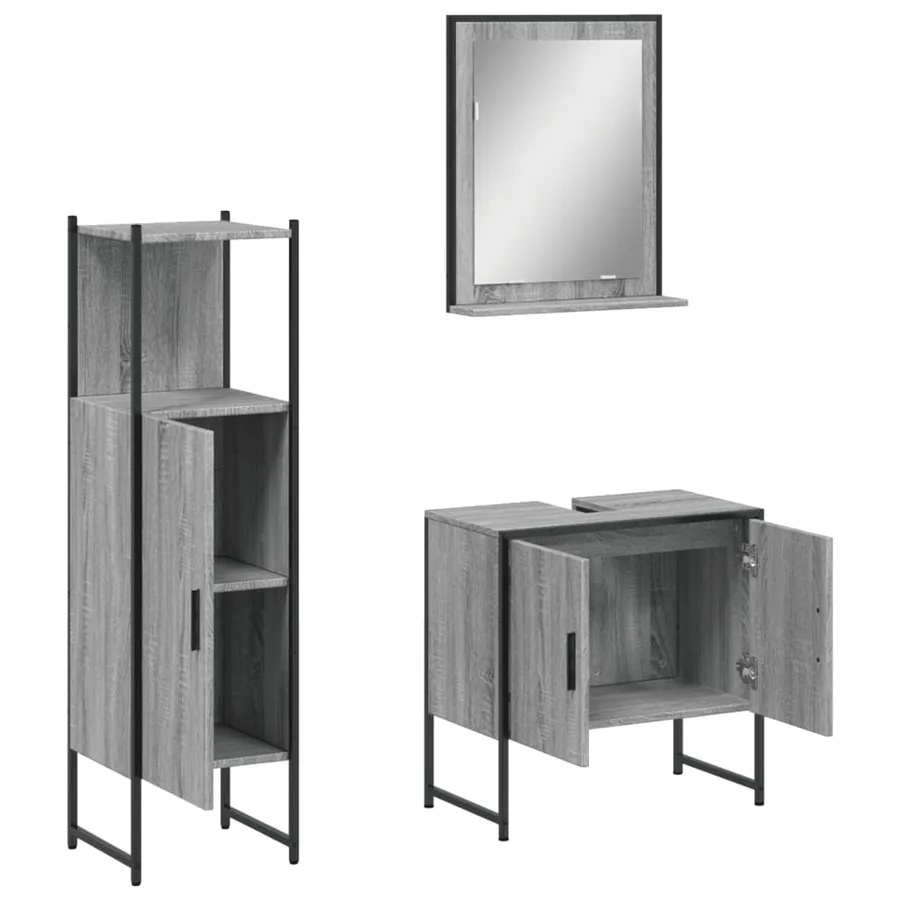 Ensemble d'armoires de salle de bain 3 pcs sonoma gris - 5