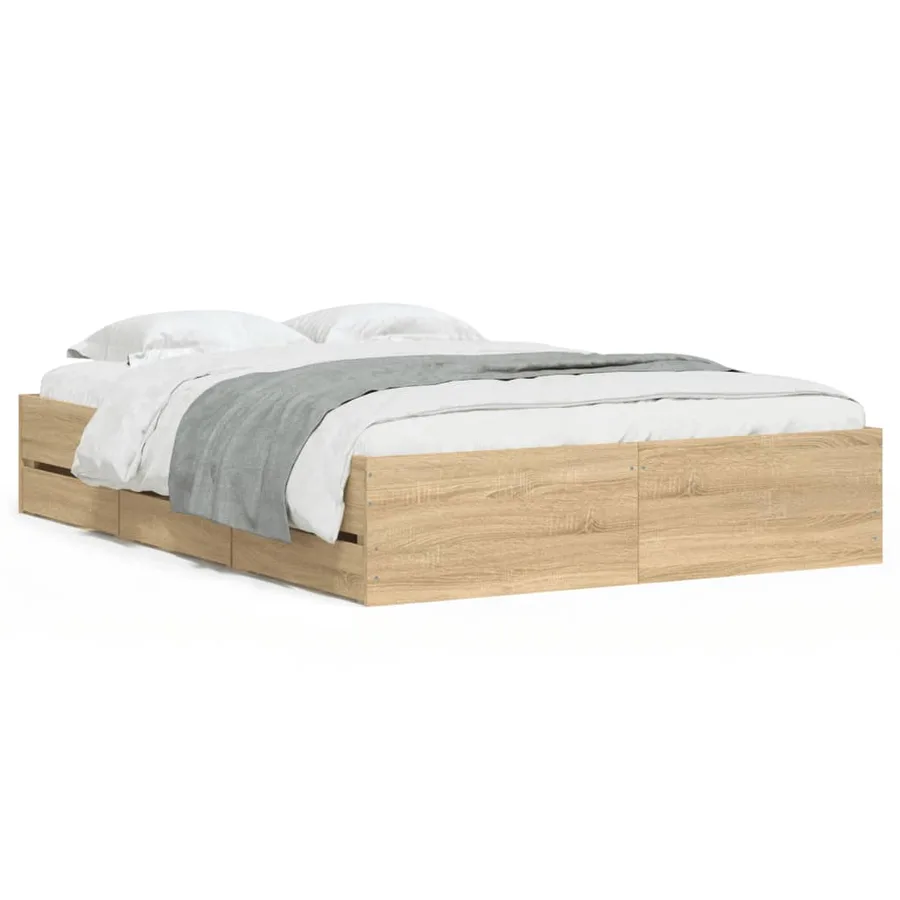 Cadre de lit avec tiroirs sans matelas chêne sonoma 135x190 cm - 2