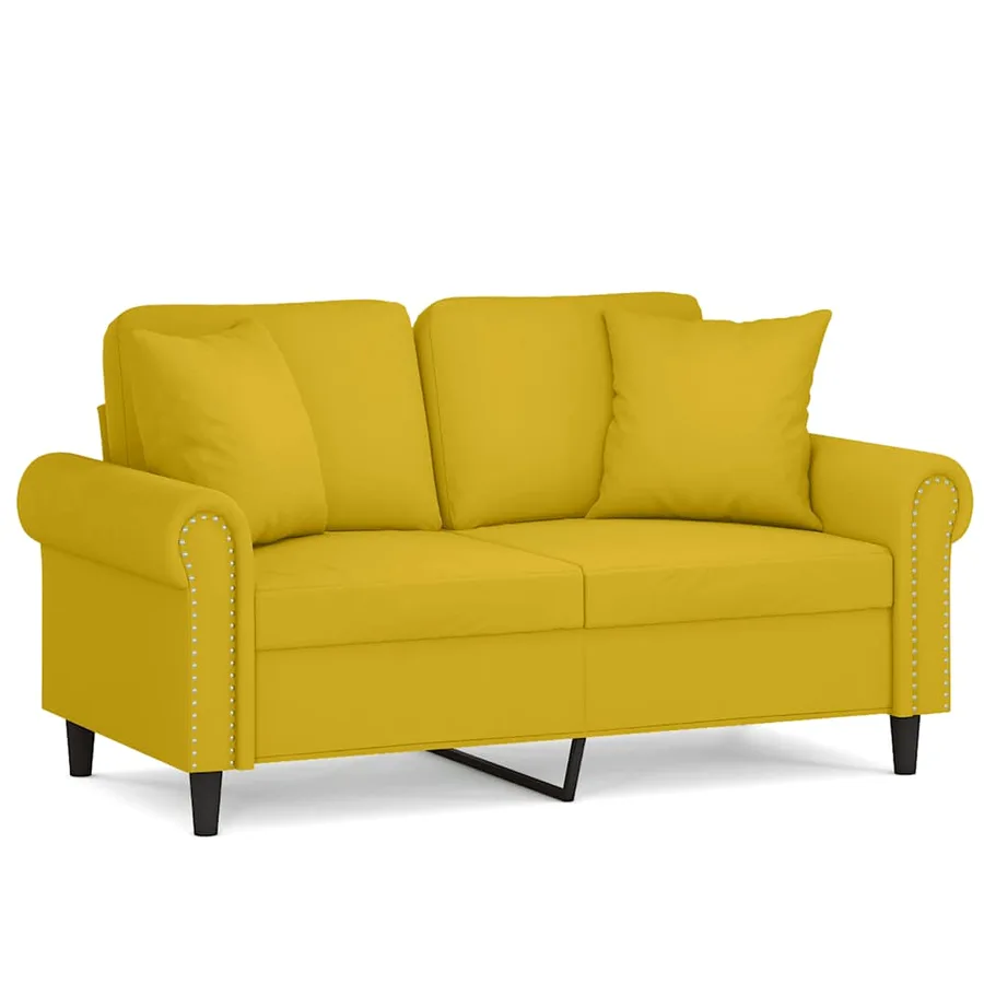 Canapé 2 places avec oreillers décoratifs jaune 120 cm velours - 2