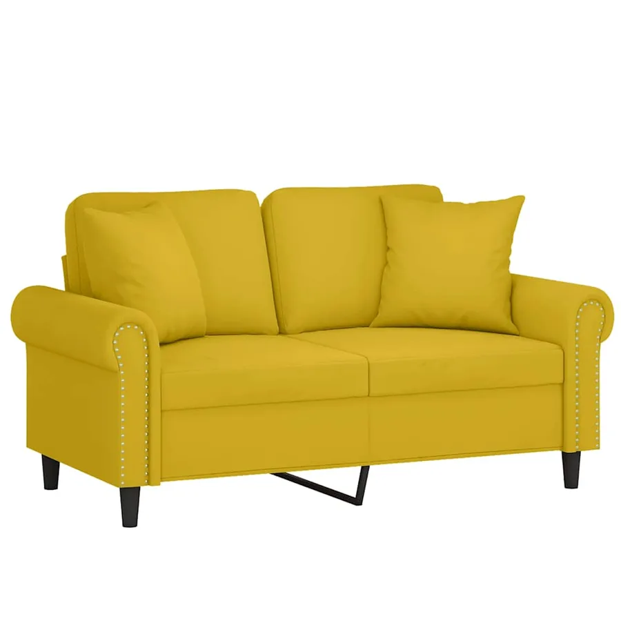 Canapé 2 places avec oreillers décoratifs jaune 120 cm velours - 3