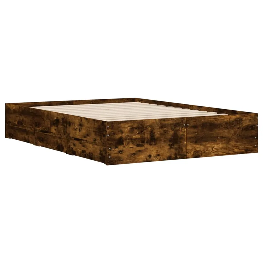 Cadre de lit avec tiroirs sans matelas chêne fumé 135x190 cm - 4