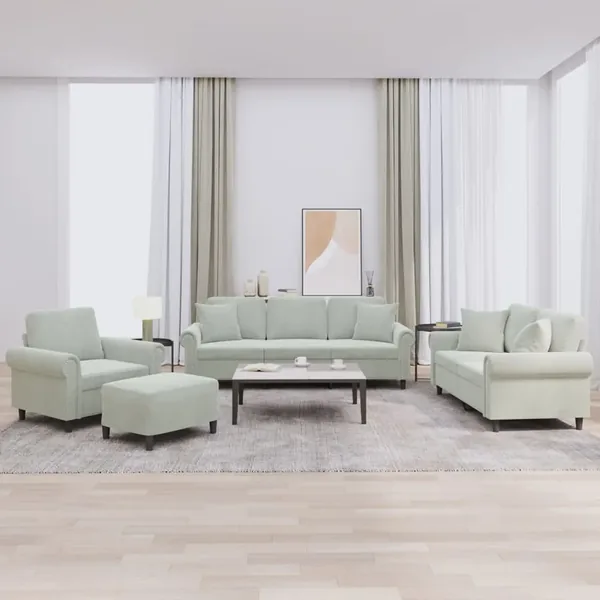 Ensemble de canapés 4 pcs avec coussins gris clair velours