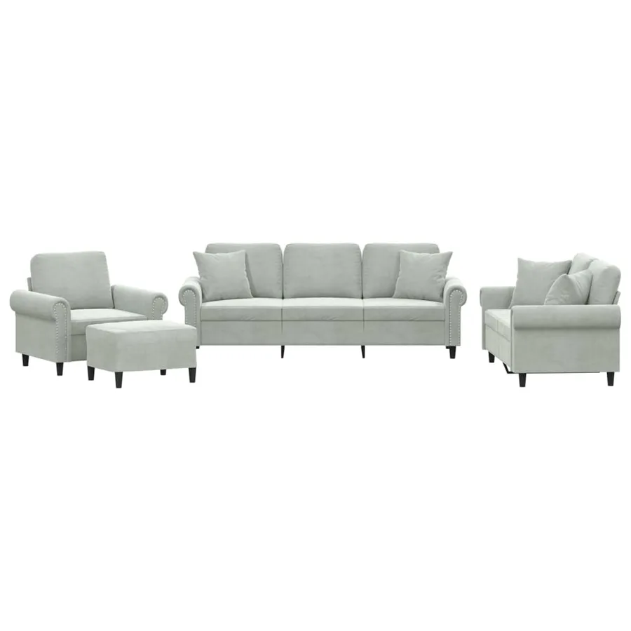 Ensemble de canapés 4 pcs avec coussins gris clair velours - 2