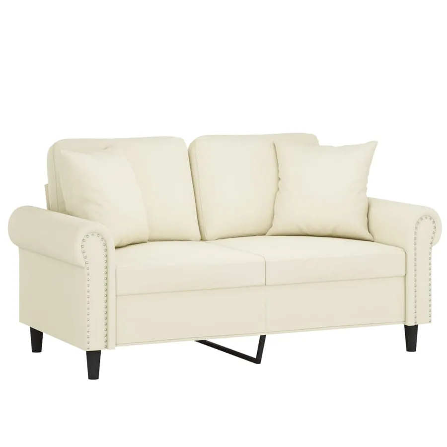 Canapé 2 places avec oreillers décoratifs crème 120 cm velours - 3