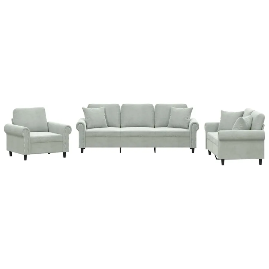Ensemble de canapés 3 pcs avec coussins gris clair velours - 2