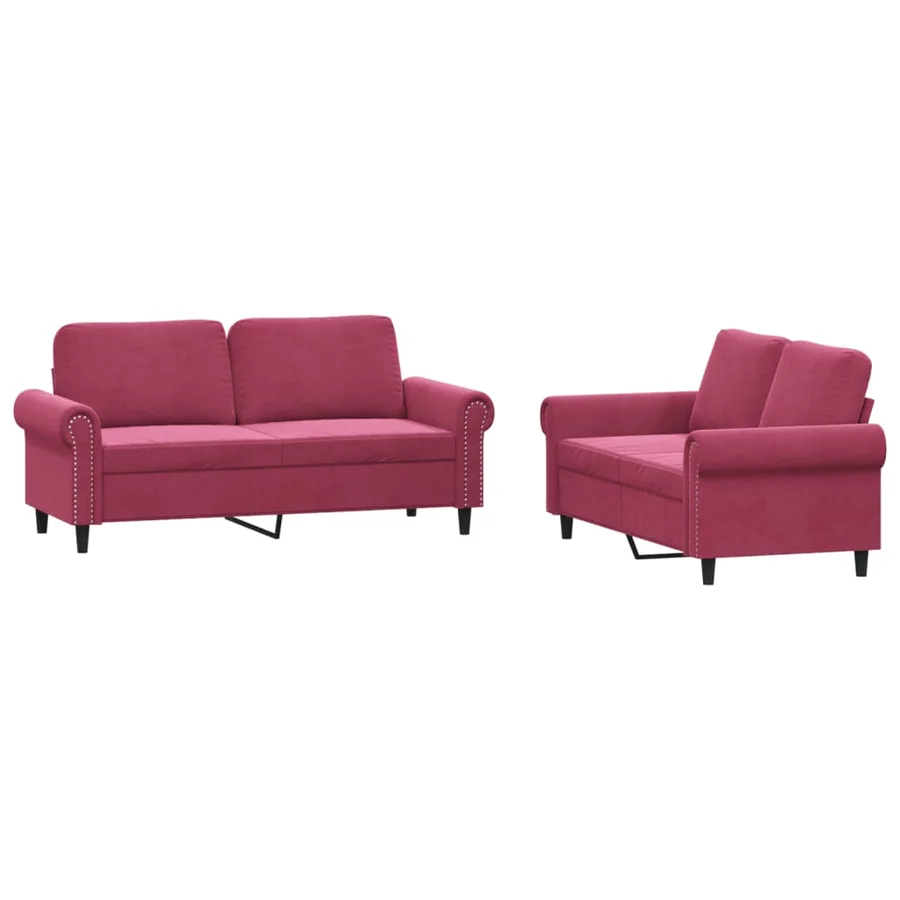 Ensemble de canapés 2 pcs avec coussins Rouge bordeaux Velours - 2