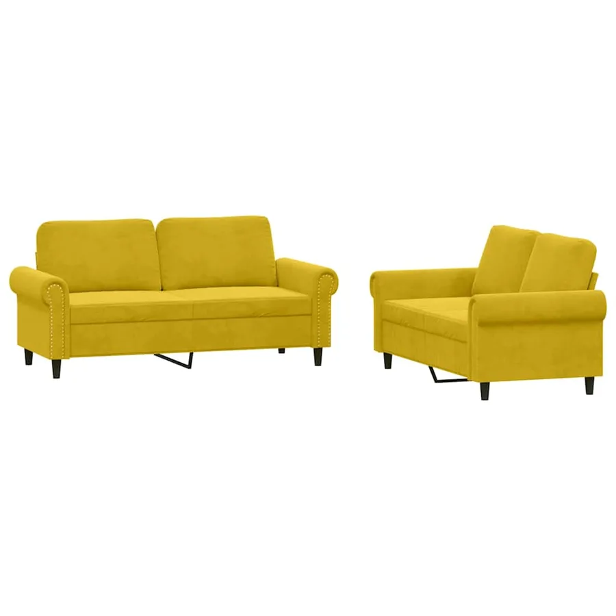 Ensemble de canapés 2 pcs avec coussins Jaune Velours - 2