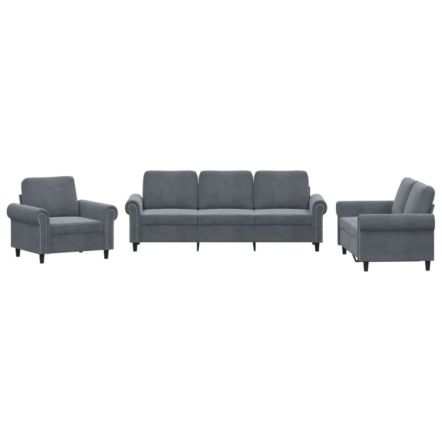 Ensemble de canapés 3 pcs avec coussins Gris foncé Velours - 2