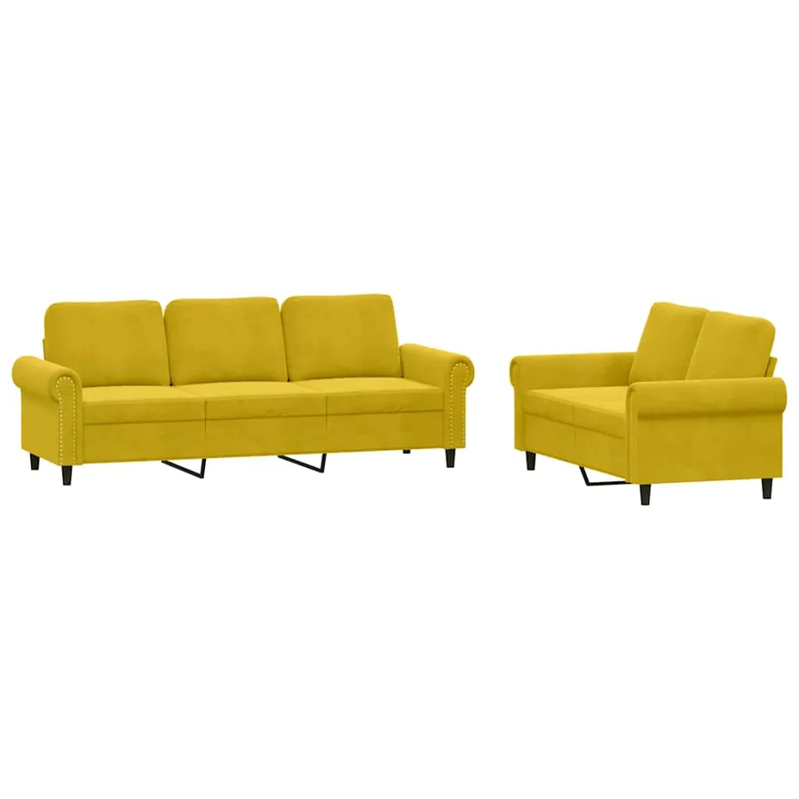Ensemble de canapés 2 pcs avec coussins Jaune Velours - 2