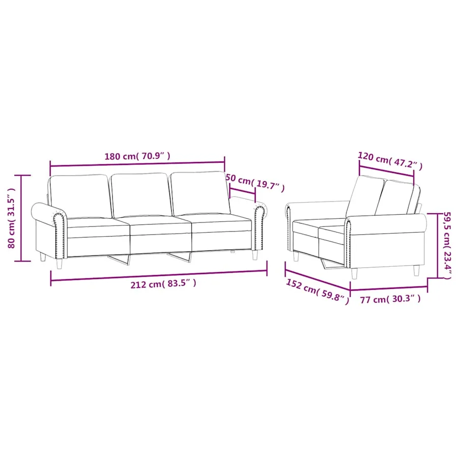 Ensemble de canapés 2 pcs avec coussins Jaune Velours - 7