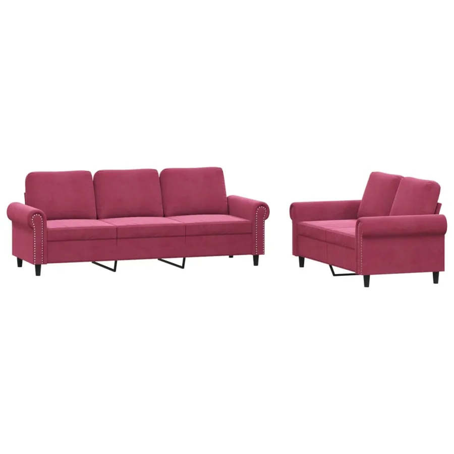Ensemble de canapés 2 pcs avec coussins Rouge bordeaux Velours - 2