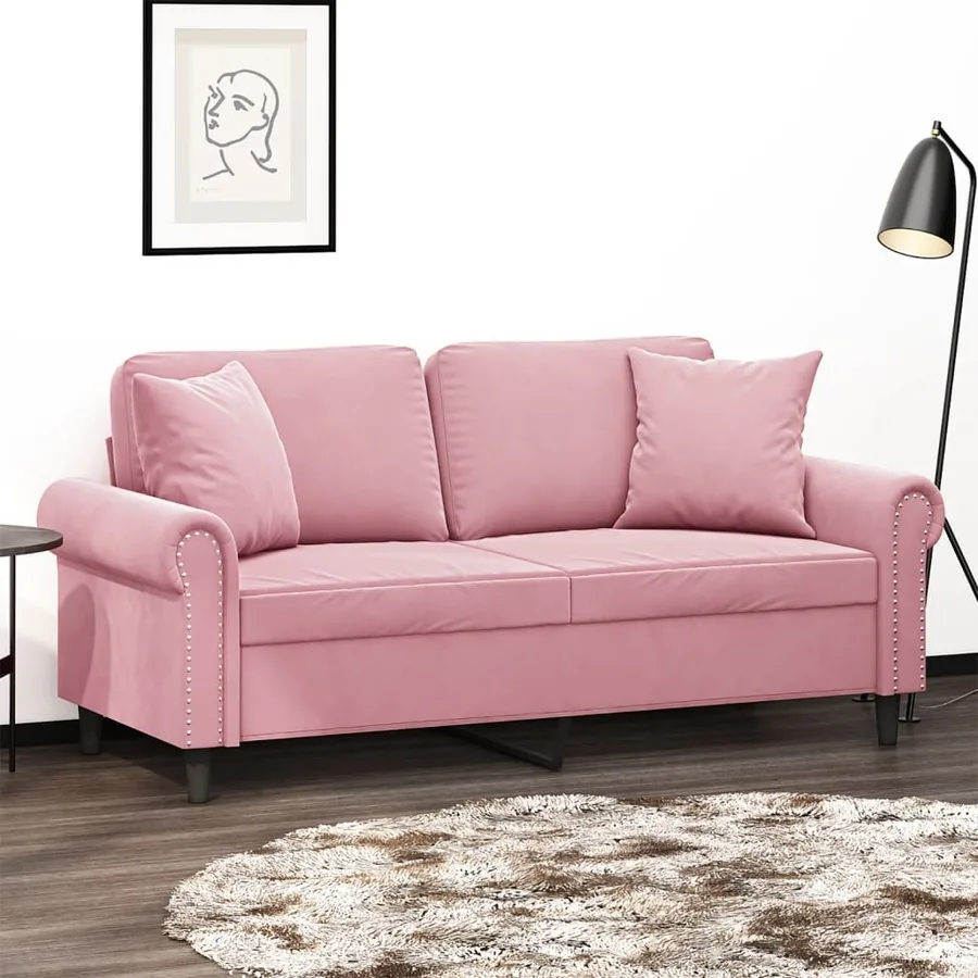 Canapé 2 places avec oreillers décoratifs rose 140 cm velours