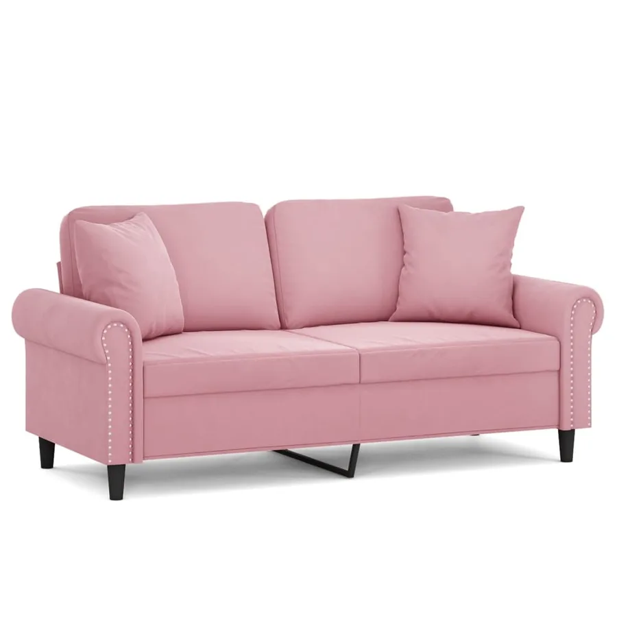 Canapé 2 places avec oreillers décoratifs rose 140 cm velours - 2