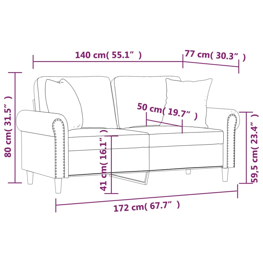 Canapé 2 places avec oreillers décoratifs rose 140 cm velours - 8
