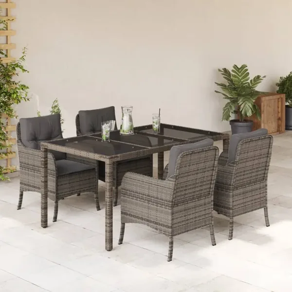 Ensemble à manger de jardin 5 pcs coussins gris résine tressée