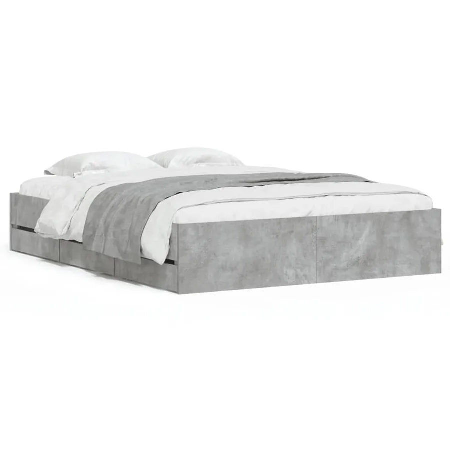 Cadre de lit avec tiroirs sans matelas gris béton 150x200 cm - 2