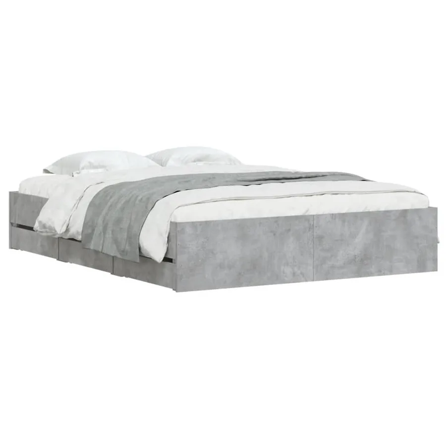 Cadre de lit avec tiroirs sans matelas gris béton 150x200 cm - 3