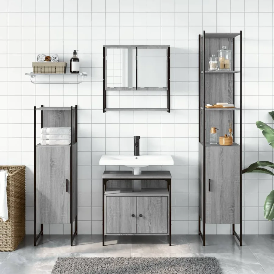 Ensemble de meubles de salle de bain 4 pcs Sonoma gris - 3