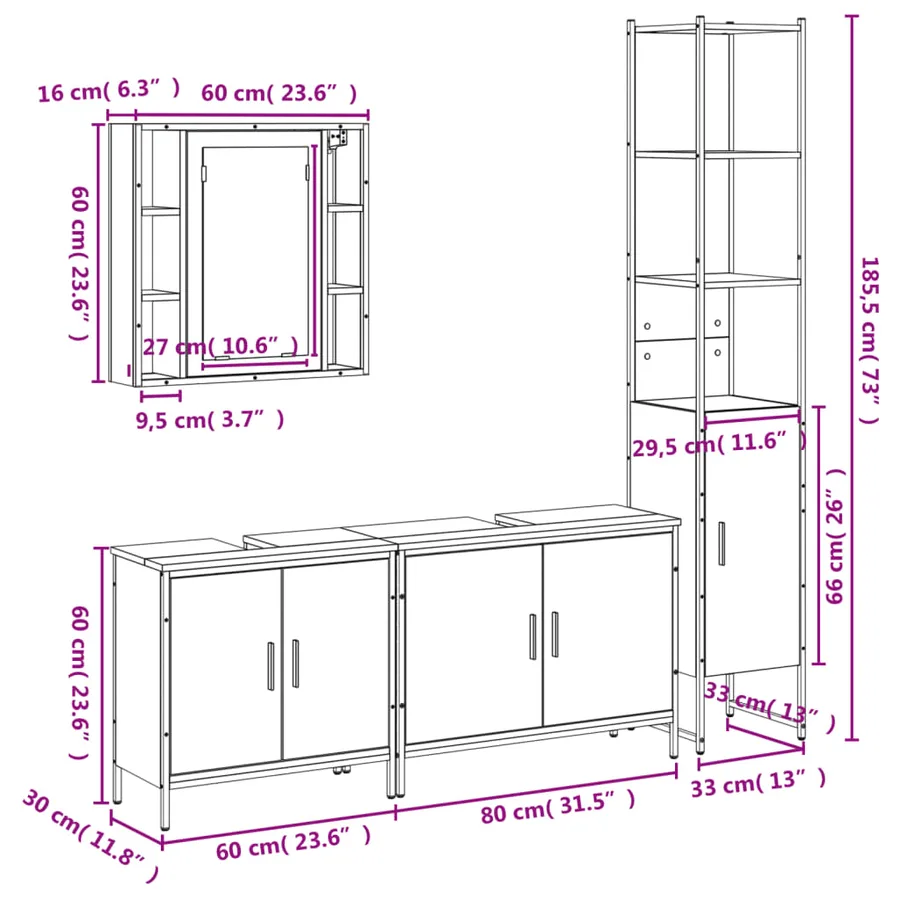 Ensemble d'armoires de salle de bain 4 pcs sonoma gris - 13