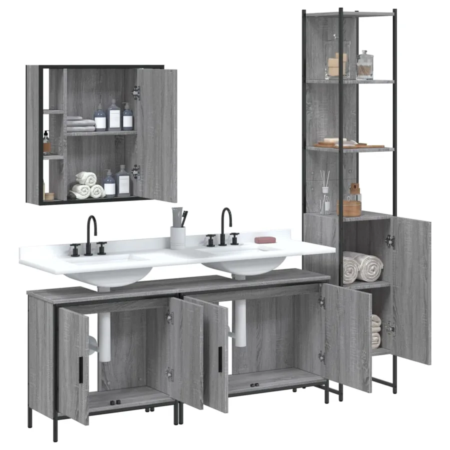 Ensemble d'armoires de salle de bain 4 pcs sonoma gris - 4