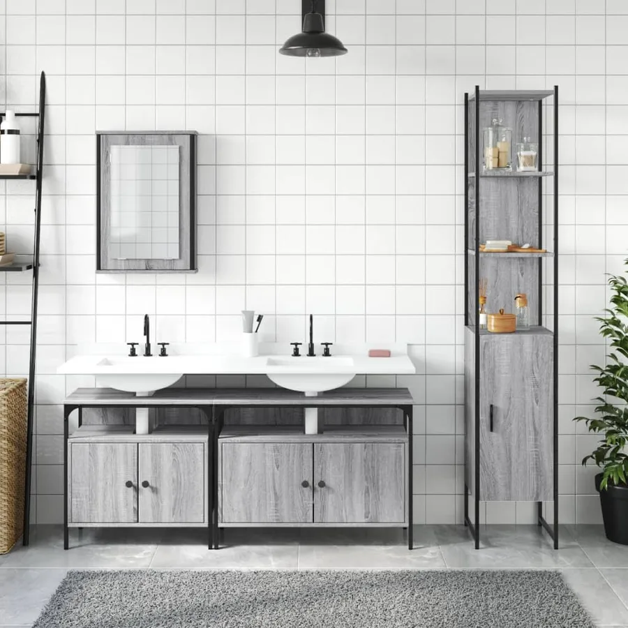 Ensemble de meubles de salle de bain 4 pcs Sonoma gris - 3
