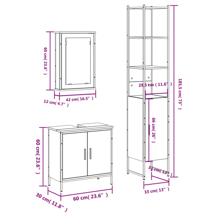Ensemble de meubles de salle de bain 3 pcs Sonoma gris - 13