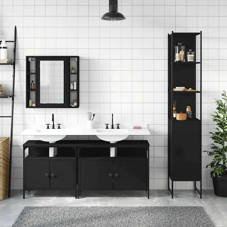 Ensemble d’armoires salle de bain 4 pcs noir bois d'ingénierie - 3
