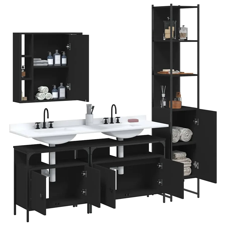 Ensemble d’armoires salle de bain 4 pcs noir bois d'ingénierie - 4