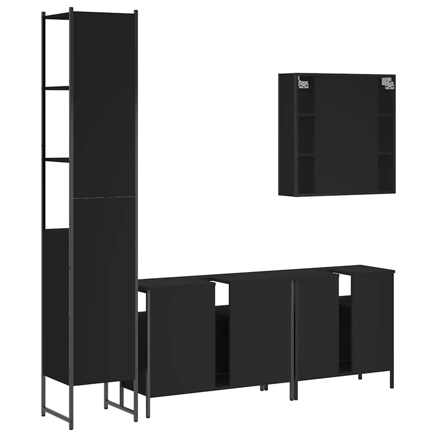 Ensemble d’armoires salle de bain 4 pcs noir bois d'ingénierie - 8