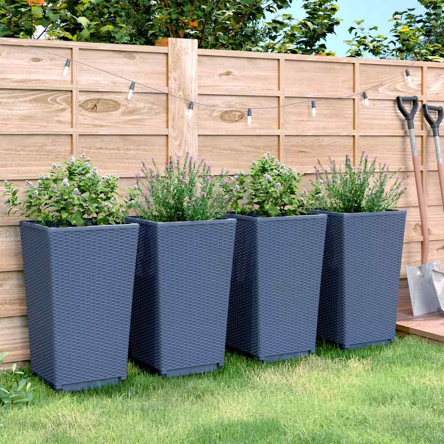 Jardinières 4 pcs bleu gris 32,5x32,5x57 cm PP - 3