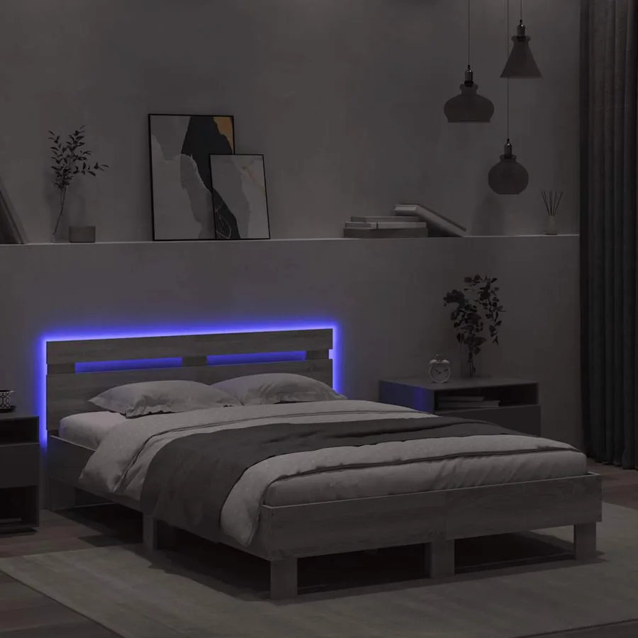 Cadre de lit avec LED sans matelas sonoma gris 135x190 cm - 4
