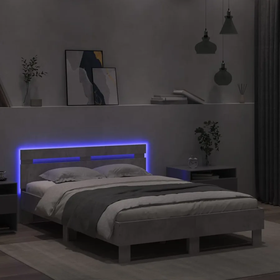 Cadre de lit avec LED sans matelas gris béton 135x190 cm - 4