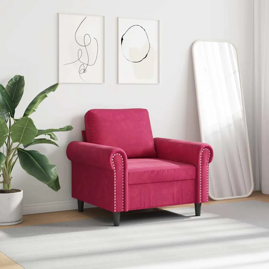 Fauteuil Rouge bordeaux 60 cm Velours - 3