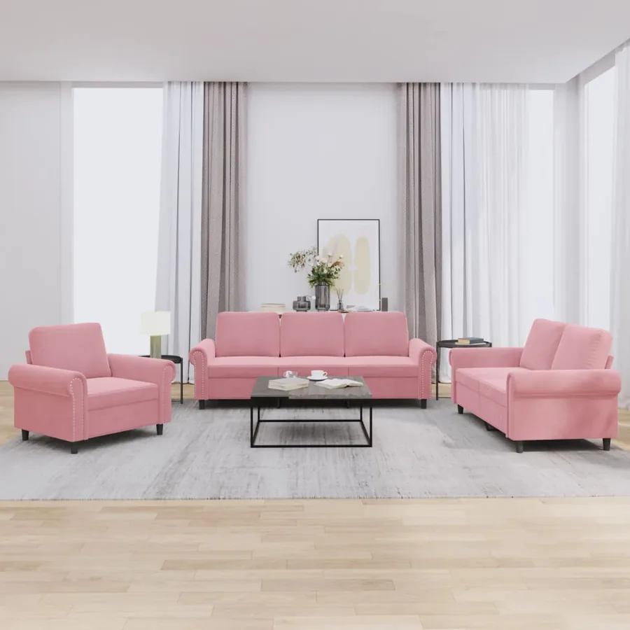 Ensemble de canapés 3 pcs avec coussins Rose Velours