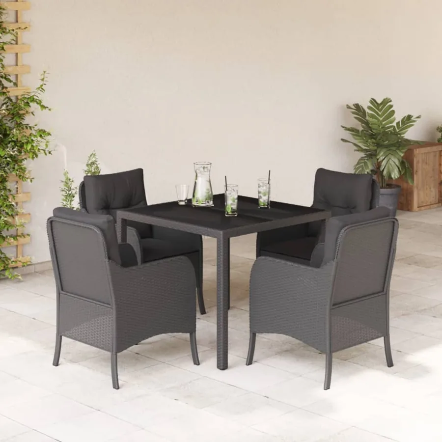 Ensemble à manger de jardin coussins 5pcs Noir Résine tressée