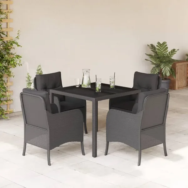 Ensemble à manger de jardin coussins 5pcs Noir Résine tressée