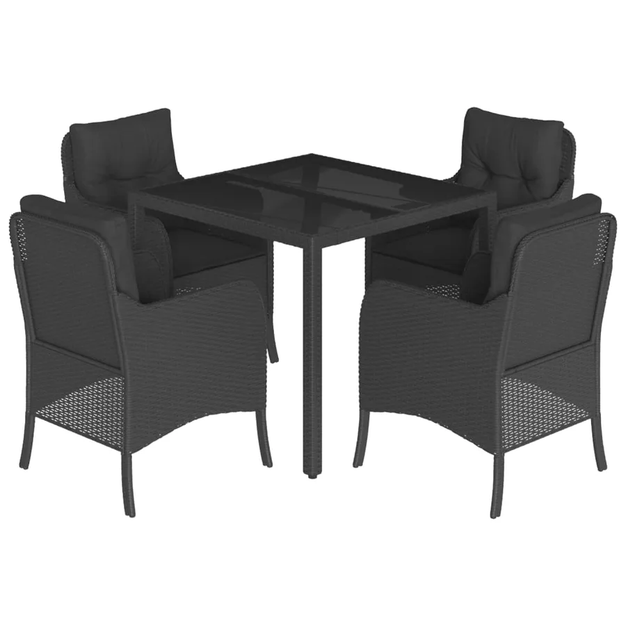 Ensemble à manger de jardin coussins 5pcs Noir Résine tressée - 2