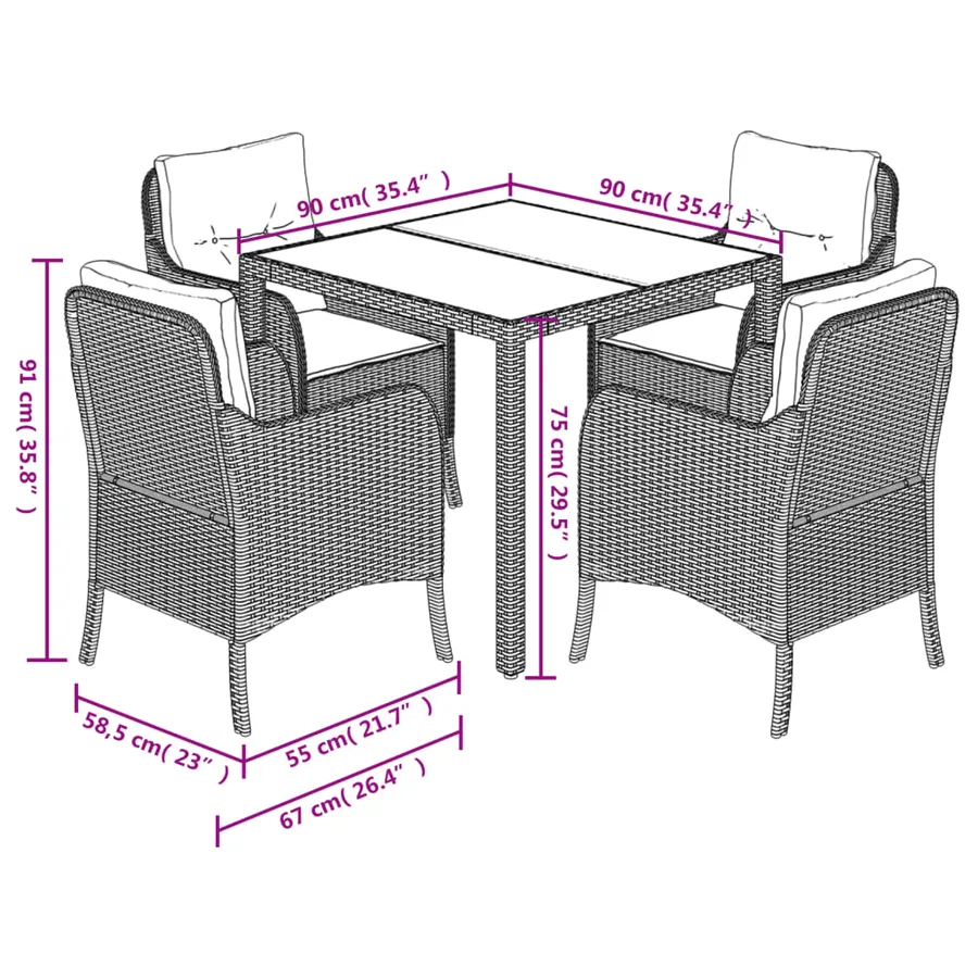 Ensemble à manger de jardin coussins 5pcs Noir Résine tressée - 7