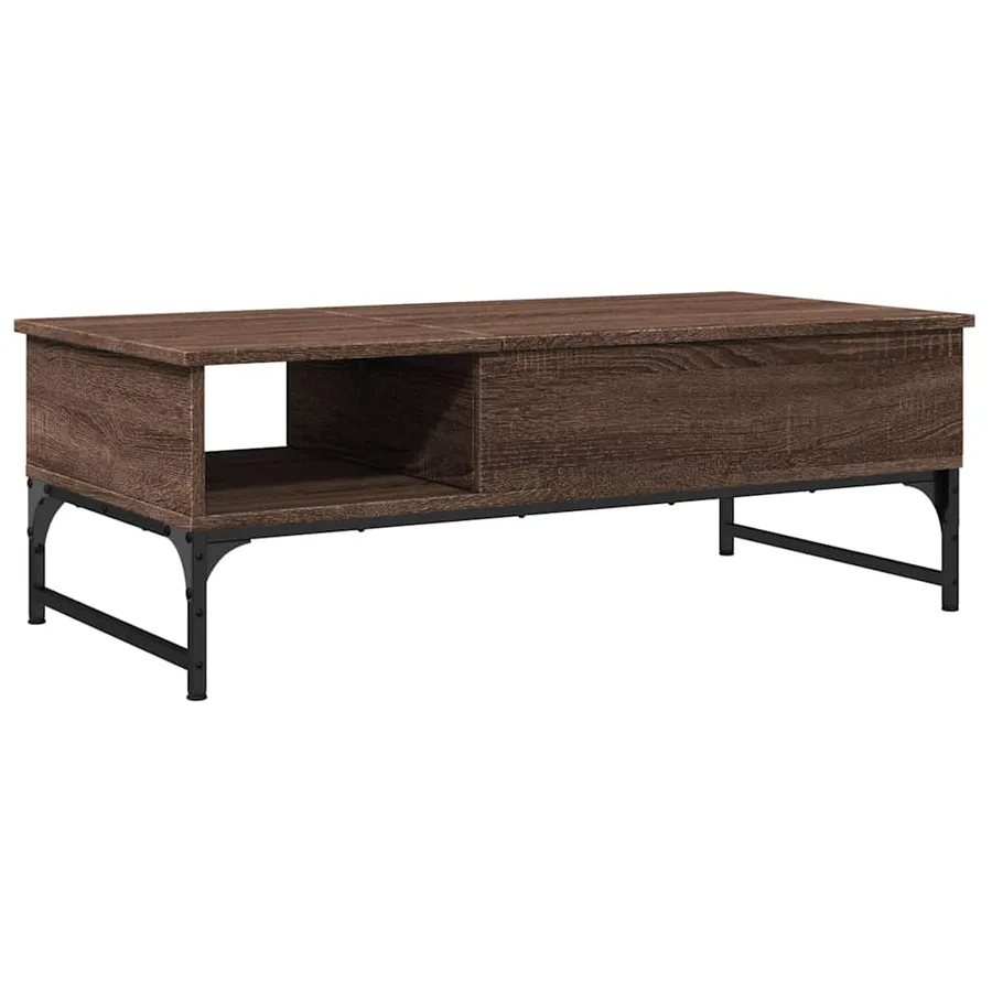 Table basse chêne marron 100x50x35cm bois d'ingénierie et métal - 2